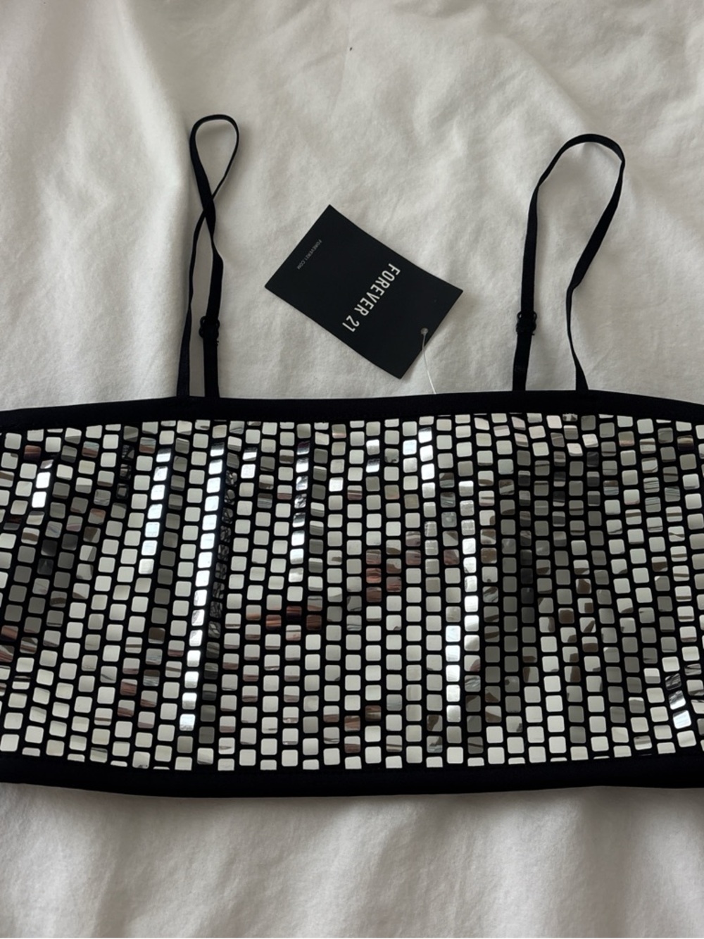 Forever 21 Black Zip-Front Spaghetti Strap Crop Top